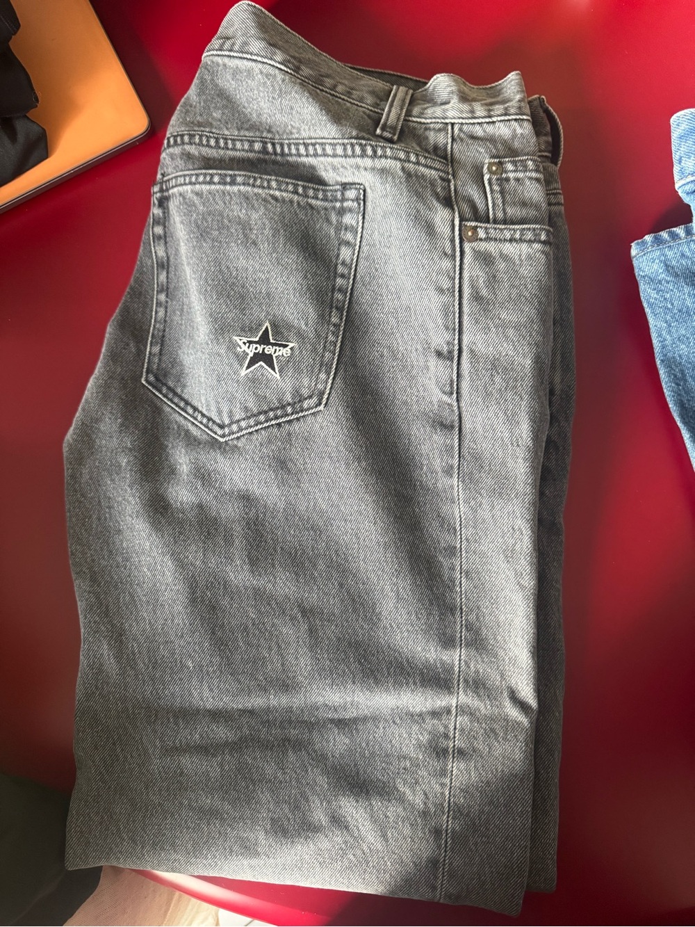 Supreme Men's Black Star Logo Straight Jeans